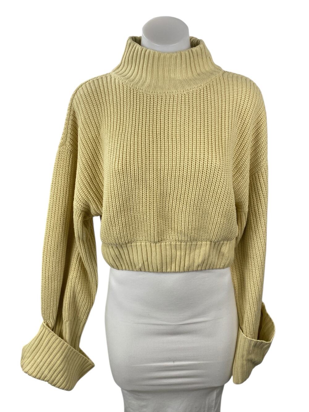 WeWoreWhat Women's Cream Yellow Ribbed Knit Turtleneck Cropped Sweater Size XS